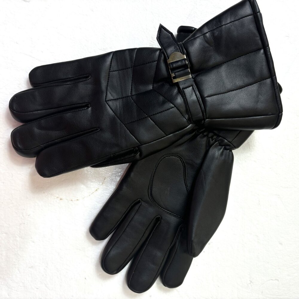 * Ski Gloves Black Faux Leather  NWOT NOS